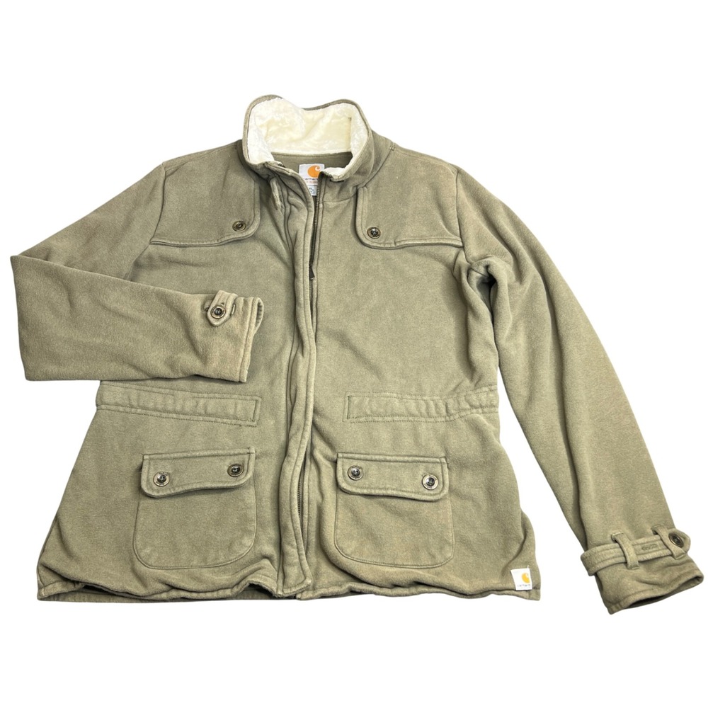 Carhartt Womens WK111 Sherpa Sweat Jacket Utility Basil Green Full Zip XL 16/18